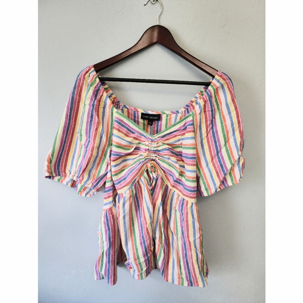 Lane Bryant Rainbow Cinch Front 100% Cotton Flowy Top Size 22